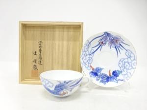 辻謹製　染錦　鳳凰文　紅茶碗